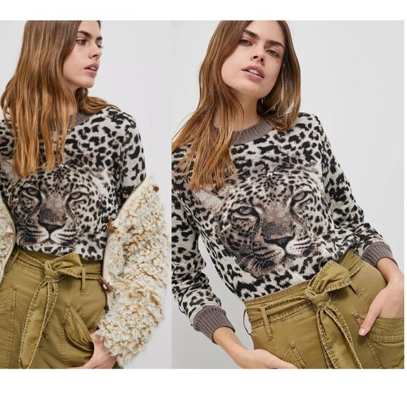 ALDOMARTINS x ANTHROPOLOGIE Safa Leopard sweater sz M animnal print